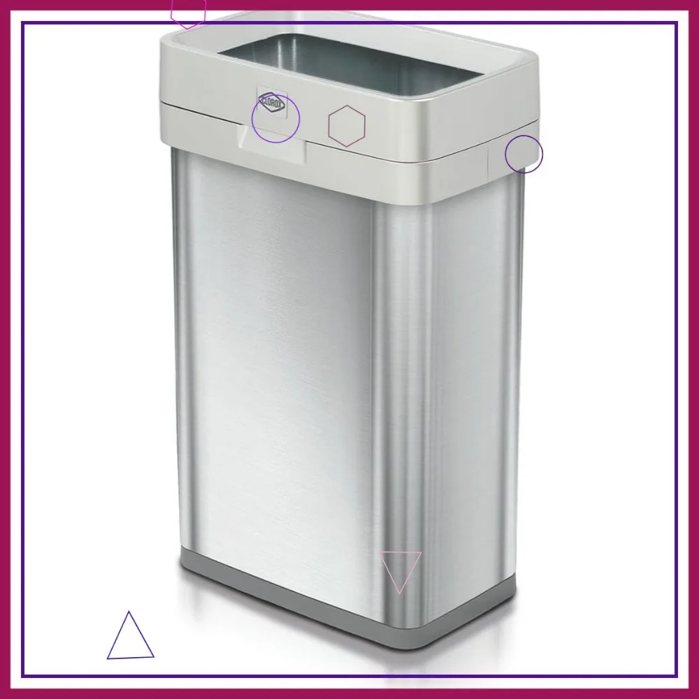 

50L Slim Rectangular Stainless Steel Trash Can with Hinged Rim for Commercial Kitchen Office