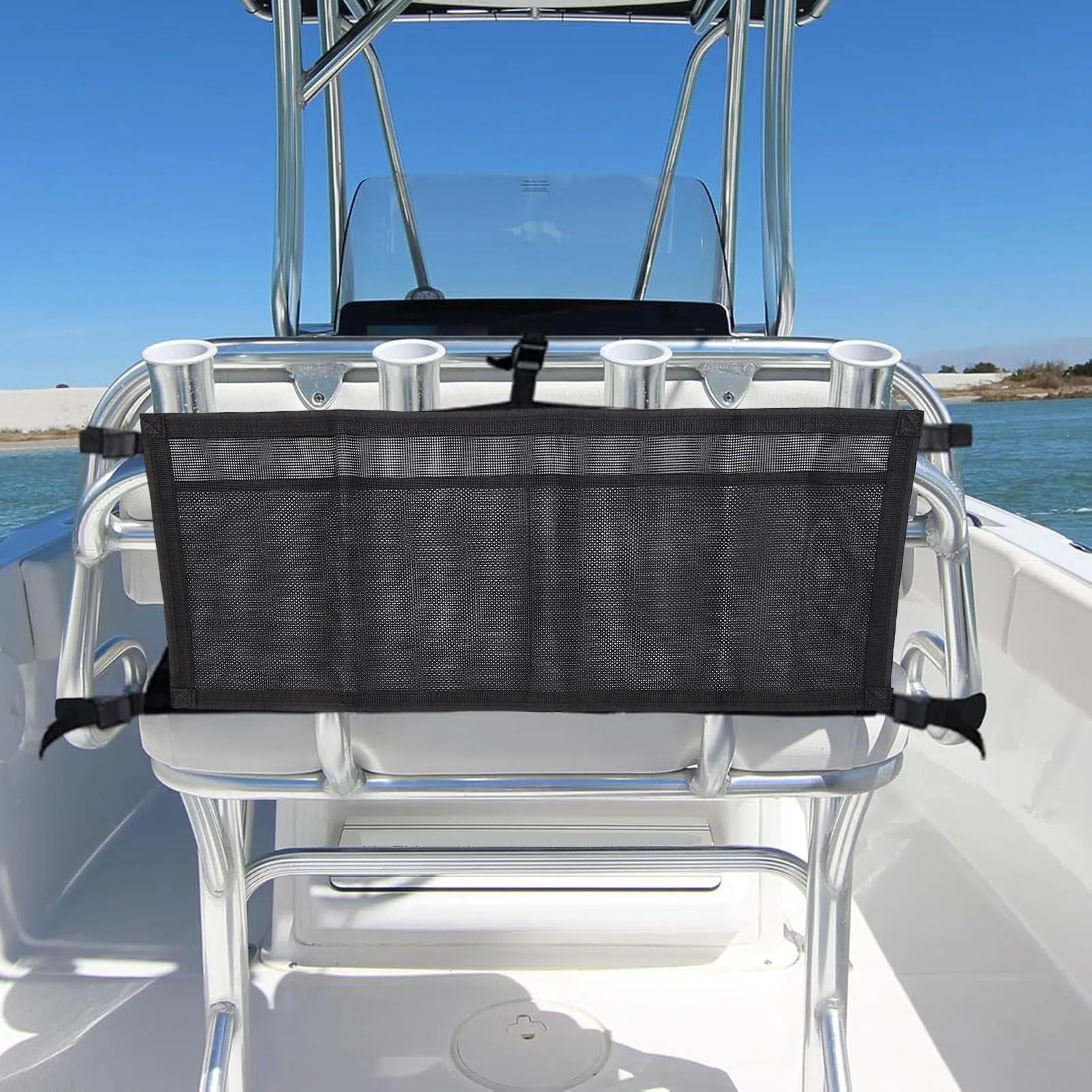 Bolsa de almacenamiento para barco con 3 divisiones correas ajustables asiento de barco de malla organizador bolsa suspendida para organizador de almacenamiento de barco yate