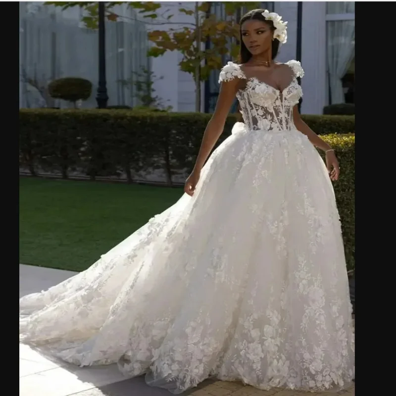 Customized  Cap Sleeves  Lace Appliques   A-Line  Wedding Dress  Vestido De Casament  Backless  Beach  Bridal Gowns