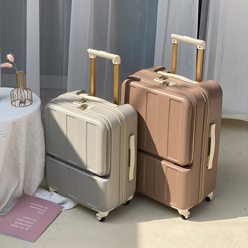 24-Inch Luggage Luggage Universal Wheel Pc Password Trolley Case Women's Ultra-Light USB Charging Front Fastening Boarding Bag