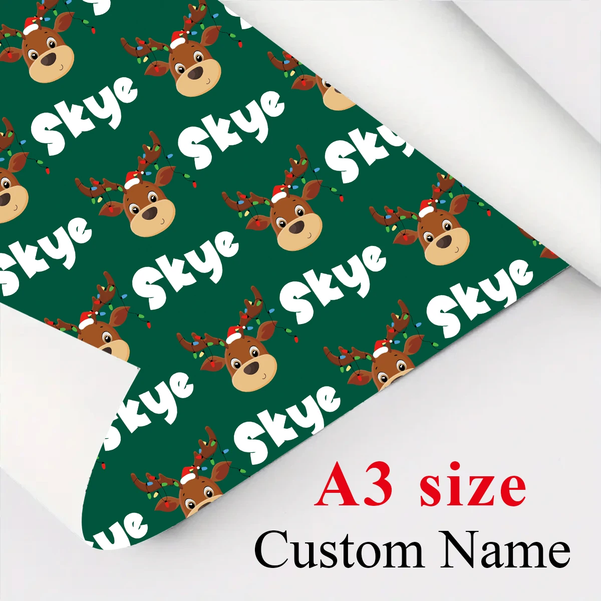 3 pçs nome personalizado papel de embrulho de natal-santo-chapéu rena para decoração de presente, papel de fundo verde para artesanato diy, festa de natal