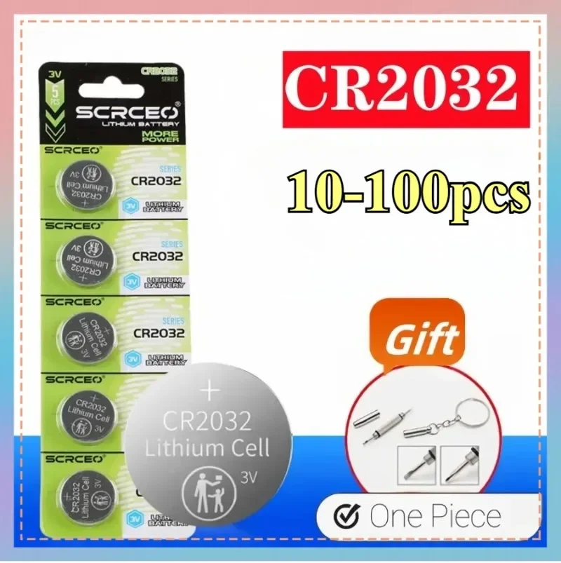 10-100PCS High-Capacity CR2032 Lithium Button CR 2032 Battery Compatible with AirTag Key Calculators Coin Counters Watches Etc