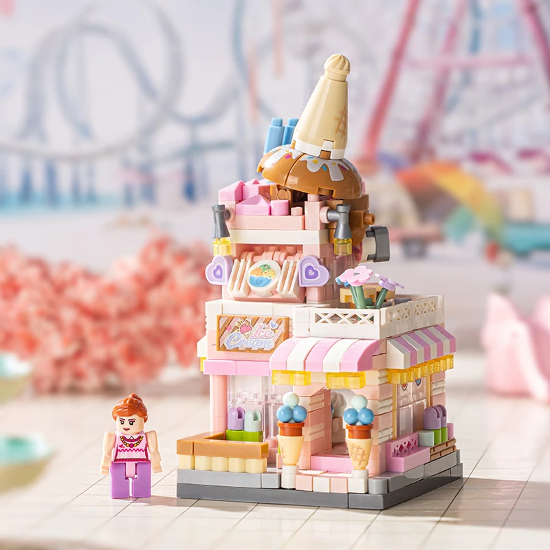 Genuine Restaurant Dessert Coffee Pet Fruit Store Street View Food House Building Blocks Kit Girls Bricks Model Child Cute Gifts