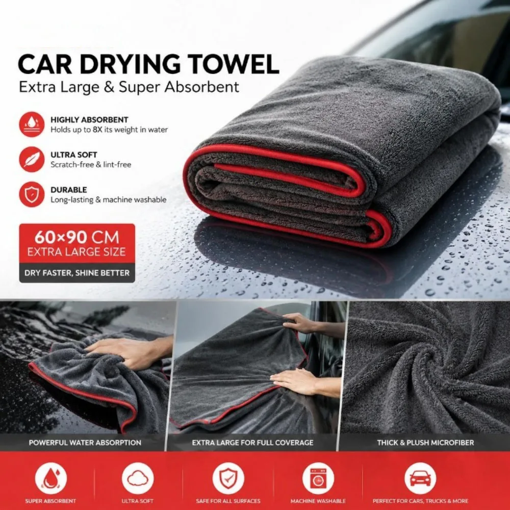 Ultra Absorbent Car Towel XXL Extra Large Microfiber Drying Towel - Ultra Absorbent Thickened Technology with Twist Ring Design