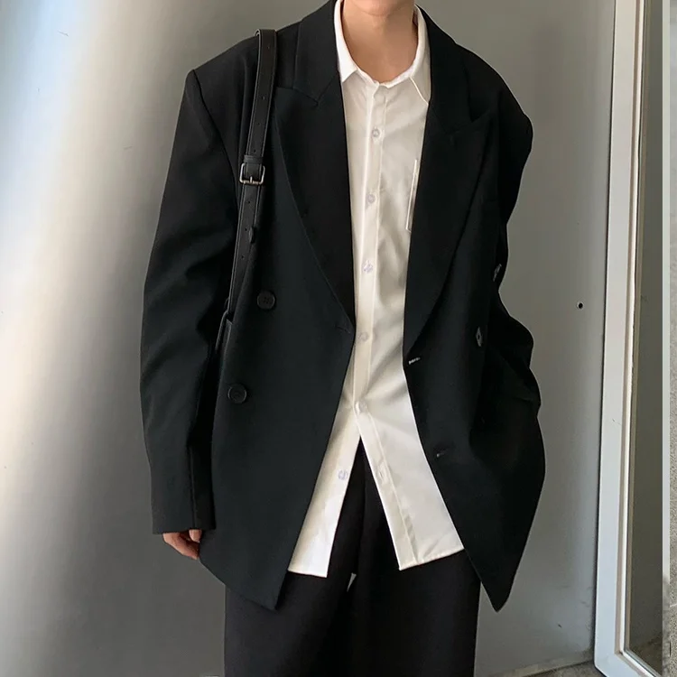 

Костюмный пиджак с двойным рядом пуговиц, свободного кроя, с подплечниками, премиум-класса, в корейском стиле, для повседневной деловой носки