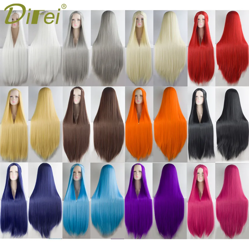 DIFEI Synthetic Wig Divided Into Universal Wig Cos False Hair White Female Male Long Straight Hair 100cm