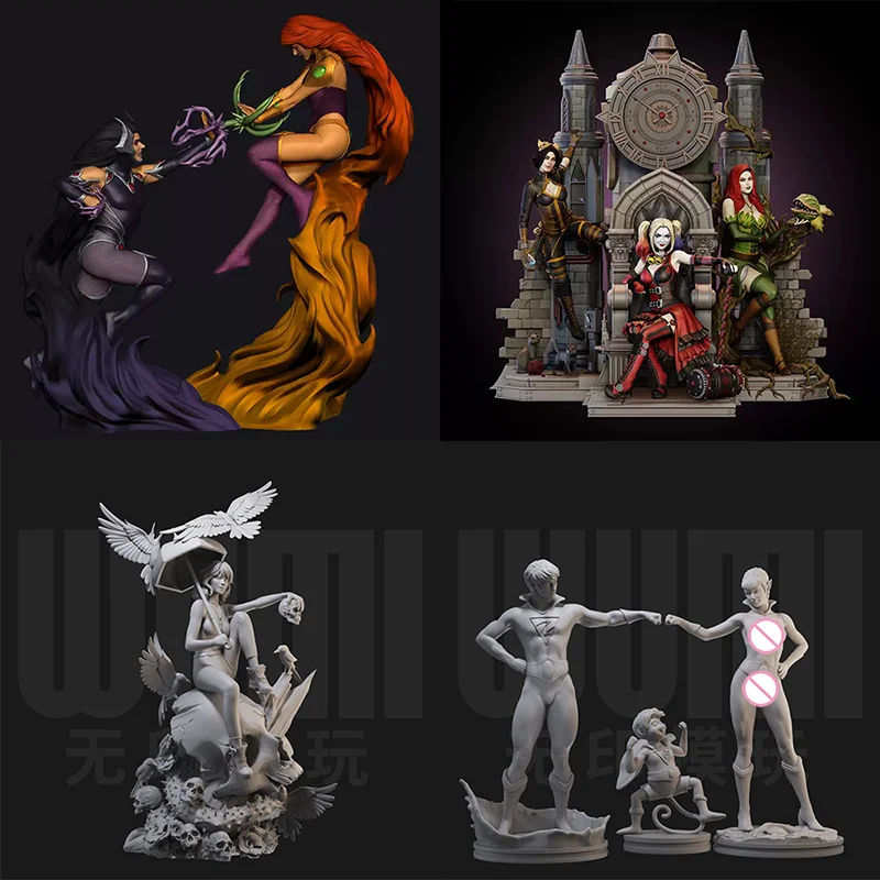 

1/24 1/18 Scale DIY Self-assembled GK Resin Un-panited Doll White Model Twin Hero Jayna and Zan Iconic Sisterly Arch-rivals
