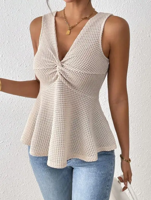 Top Women 2026 Spring Summer New Solid Color V-Neck Sleeveless Slim Fit Daily Basic Versatile Casual Vest Top
