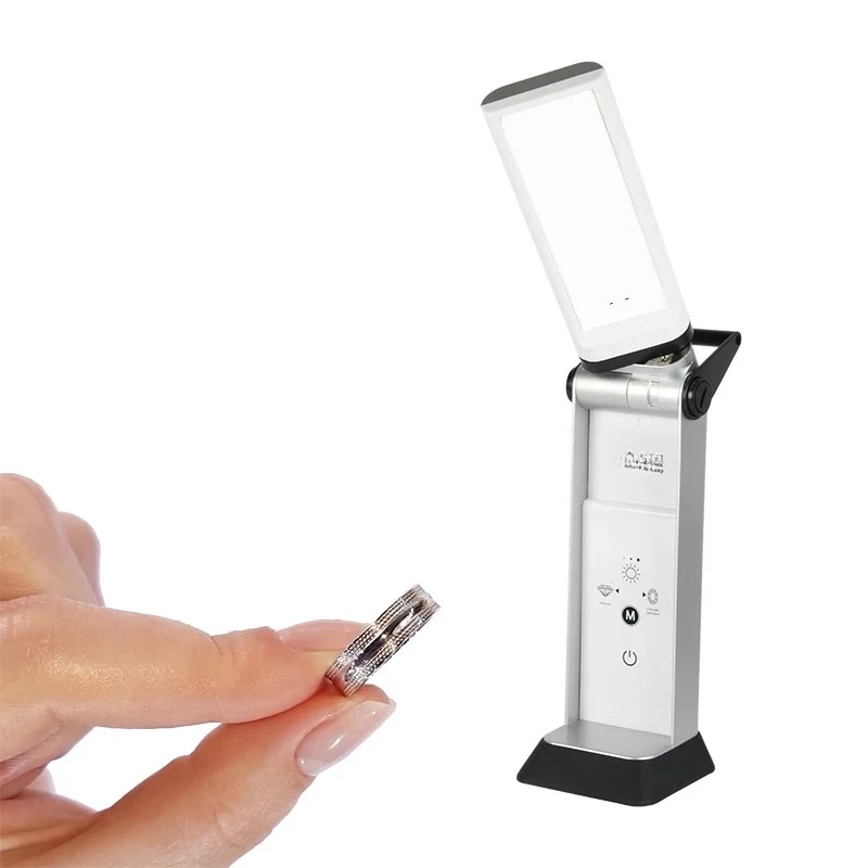 متجر المجوهرات أصفر أبيض مزدوج الضوء الماس الأحجار الكريمة الصف أضواء الفلورسنت المحمولة للطي ضوء النهار الجدول مصباح #1