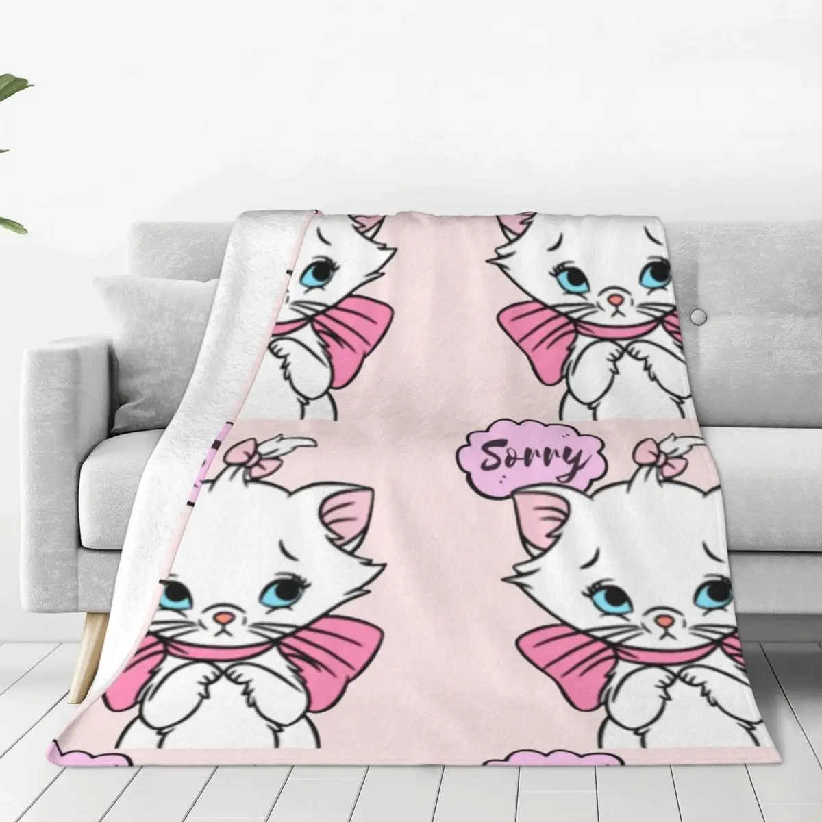 

Marie Cat Cute Blanket Warm Soft Novelty Plush Throw Blanket For Couch Bed Travel Flannel Bedspread Bed Cover