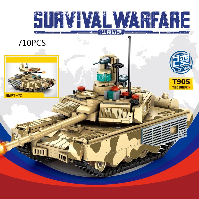 Mainan Blok Bangunan Tank Tempur Utama T-90S Rusia Perang Dunia II Modern MBT BMPT72 Kendaraan Penopang Api Figur Tentara Untuk Hadiah
