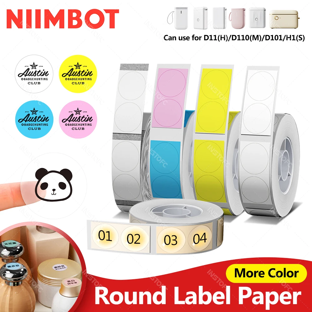 Round Niimbot D11 D110 D101 Transparent Label Paper Adhesive Name Tag Sticker Books Marking Etiquetas Papel Thermal Printing