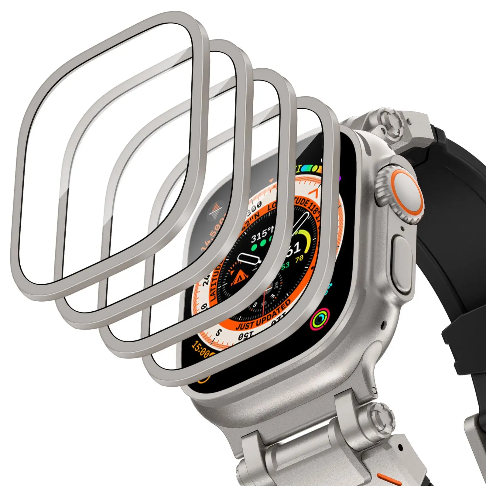 Aluminium Alloy Case+Tempered Glass for Apple Watch Ultra 2-3 49mm Anti-Scratch Screen Protector iWatch Ultra 49mm Cover Film