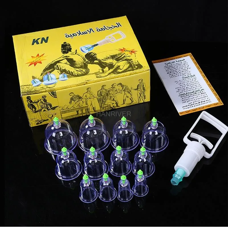 

Goedkope 12 Stuks Blikjes Cups Chinese Vacuum Cupping Kit Trek Een Vacuüm Apparaat Therapie Relax Stimulators Curve Zuig Pompen