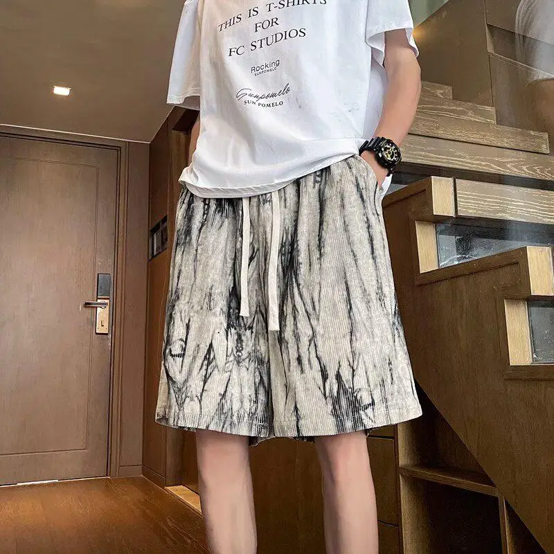 Tie-Dye Beach Shorts Men's Summer Thin Sporty Cool Loose Casual Five-Quarter Loose Fit Straight Leg Pants Youthful Energy Style