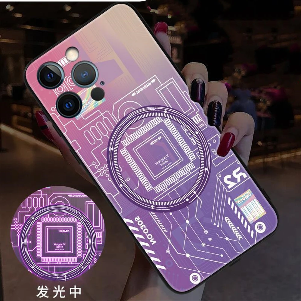 

Mechanical Circuit Board Smart LED Light Glow Tempered Glass Phone Case For Huawei P60 P50 P40 P30 Pro Plus Mate 70 60 50 40