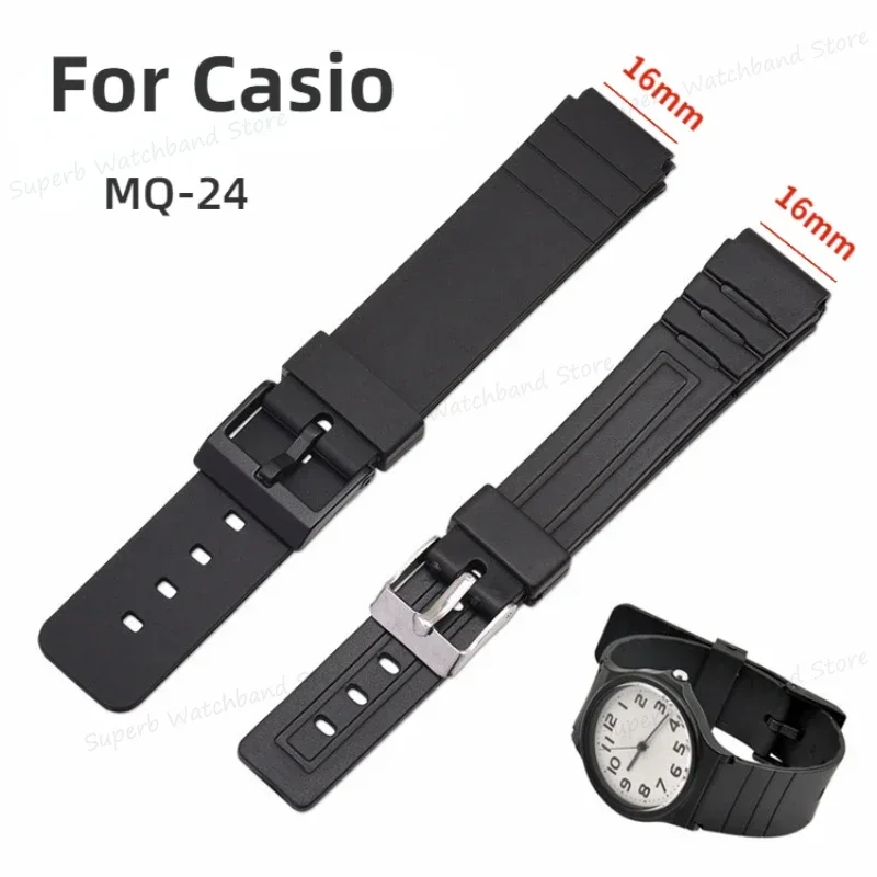 16mm Rubber Watch Band Fit for Casio MQ24 MQ76 Waterproof Watchbands Soft Silicone Strap Sport Bracelet TPU Material Wristband