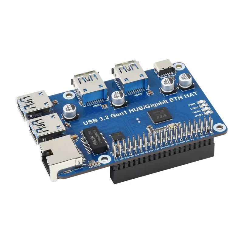 waveshare-usb-32-gen1-et-gigabit-ethernet-hub-hat-pour-raspberry-pi-3x-usb-1x-gigabit-eth-sans-pilote