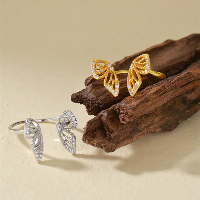 خاتم نسائي من الفضة الإسترليني S925 مطلي بالذهب عيار 18 قيراط على شكل فراشة من الزركون وإكسسوارات الحفلات والمجوهرات #1