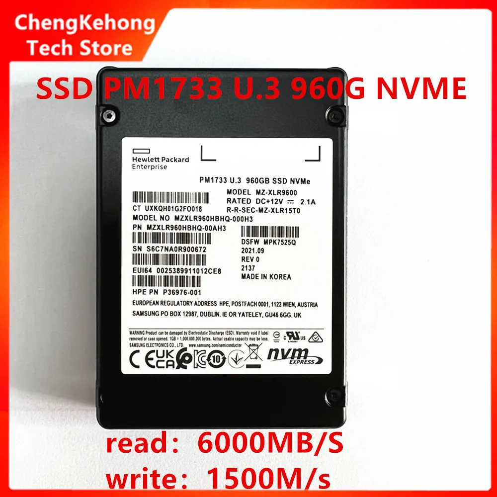 Original For Samsung PM1733 960G U.3 NVME SSD PCIE Solid State Drive For HP Version Brand New