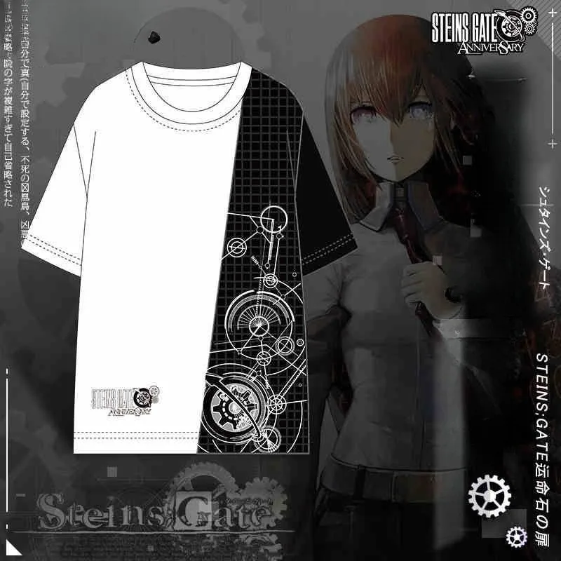 

Футболка Steins Gate с 3D принтом, летняя модная футболка с круглым вырезом и коротким рукавом, популярная уличная одежда японского аниме, одежда в стиле аниме