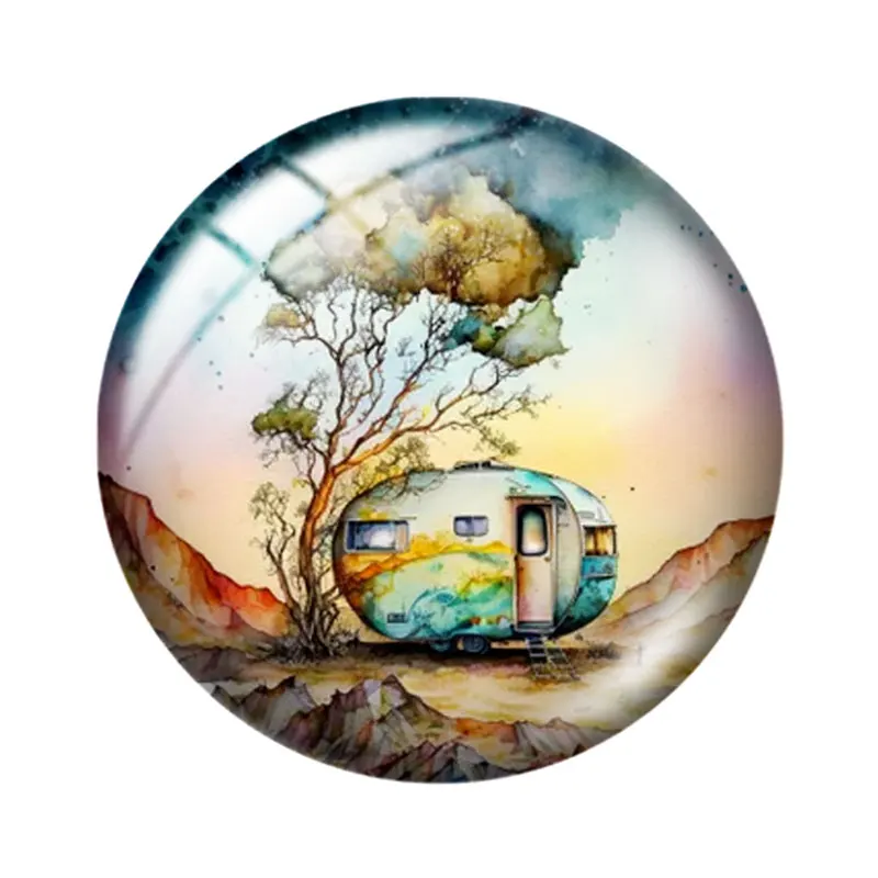 Watercolor Magical Camping 10pcs mix 12mm/18mm/20mm Glass Cabochon Flatback Charms Demo Flat Back Cameo For Diy Jewelry Making
