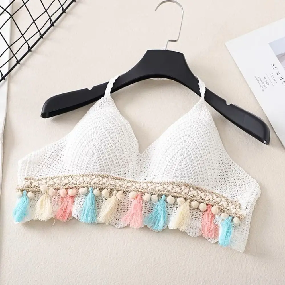 

Sweet Sleeveless Female Crochet Camisole Short Slim Bohemian Style Vest V Neck Hot Tops Knitting Crop Tops Girls