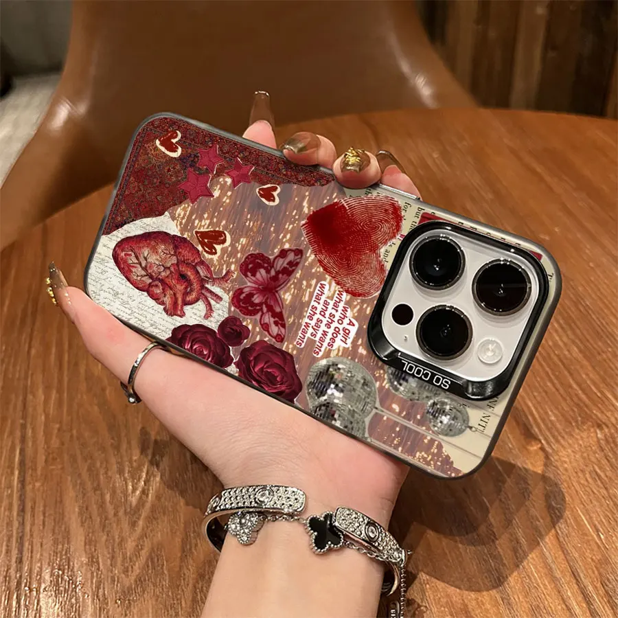 Telefono con impronta digitale cuore farfalla rossa per iPhone da 17 a 11 Pro Max Plus