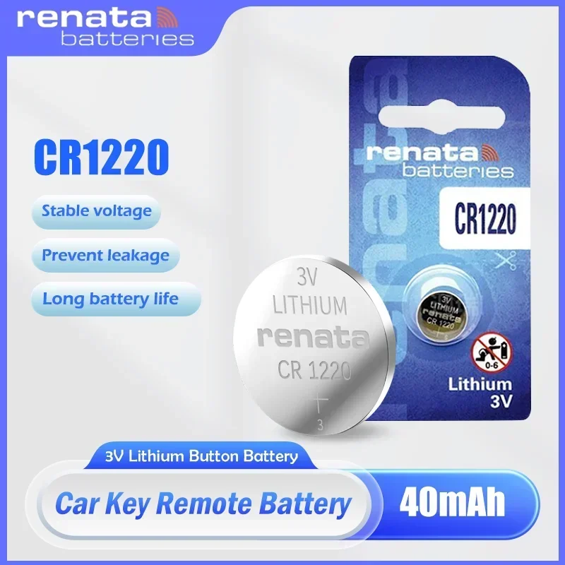 Original RENATA CR1220 CR 1220 3V Lithium Battery BR1220 DL1220 ECR1220 LM1220 For Car Key Remote Watch Button Coin Cell