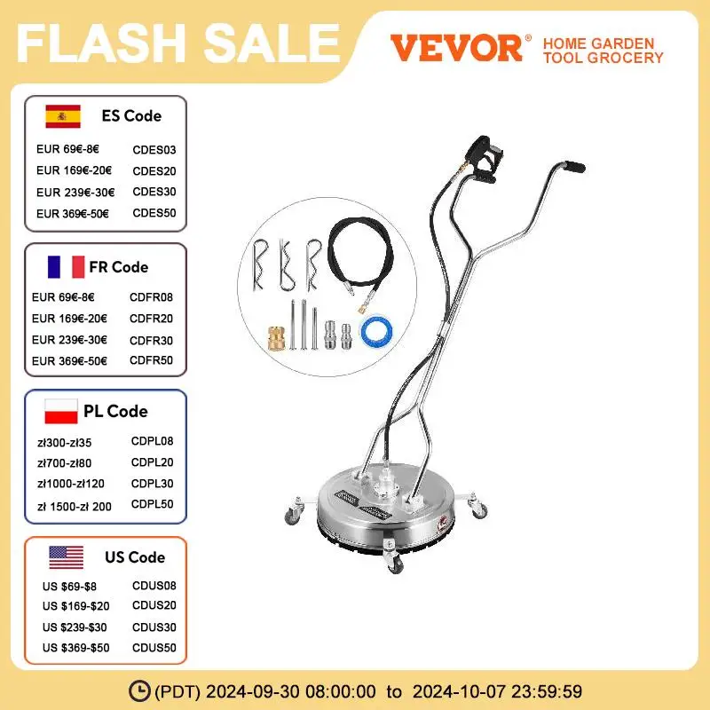 VEVOR Surface Cleaner 20inch Flat Surface Cleaner 4000psi Pressure Washer with 3/8 Quick Connector Rotating Rod Surface Cleaner