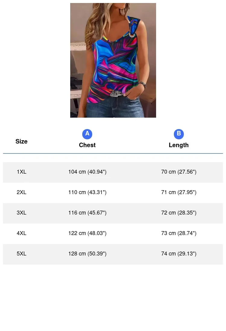 Plus Size Abstract Print Tank Top Casual Crew Neck Sleeveless Tank Top For Summer Women's Plus Size Clothing - view 6