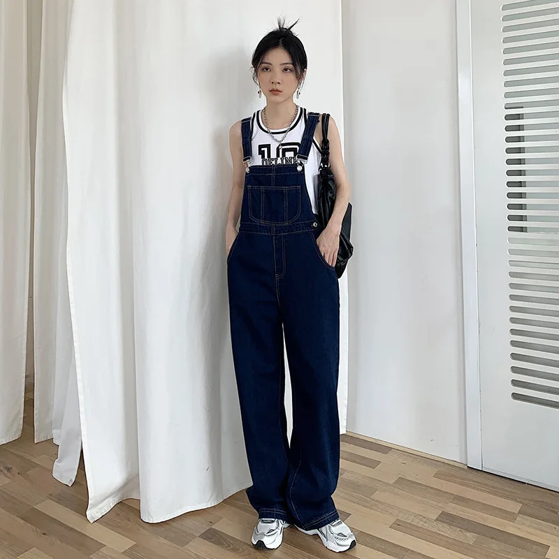 High Waist Wide Leg Denim Overalls Women's Loose Fitting Slimming Jeans Korean Style Autumn New Fashion Commute Quality