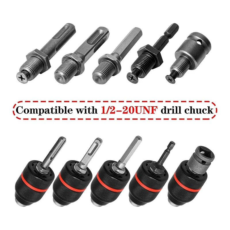 1,5-13 mm schlüsselloses Handbohrfutter 1/2-20UNF mit SDS Plus-Adapter, 1/4 Zoll Hexshank-Konverter, Sechskantgriff, 1/2 Zoll Steckschlüssel