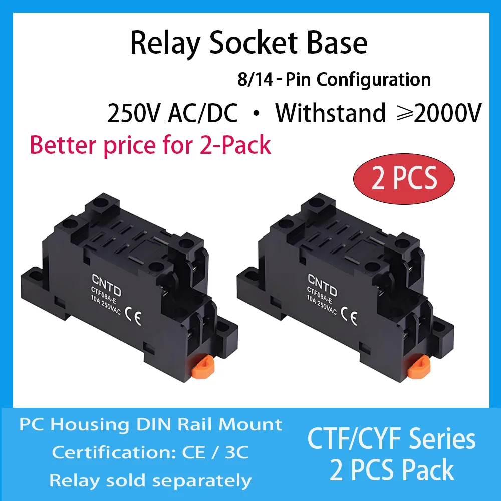 2PCS CNTD Relay Socket Base Holder 8 Pin 14 Pin CYF08A CYF14A CTF08A 5A 7A 10A 250VAC CE Industrial Electrical Automation