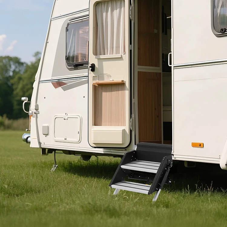Escalera plegable MENFUL Plegable de aluminio RV Escalera de 2 escalones RV Escalera Caravana RV Escalera