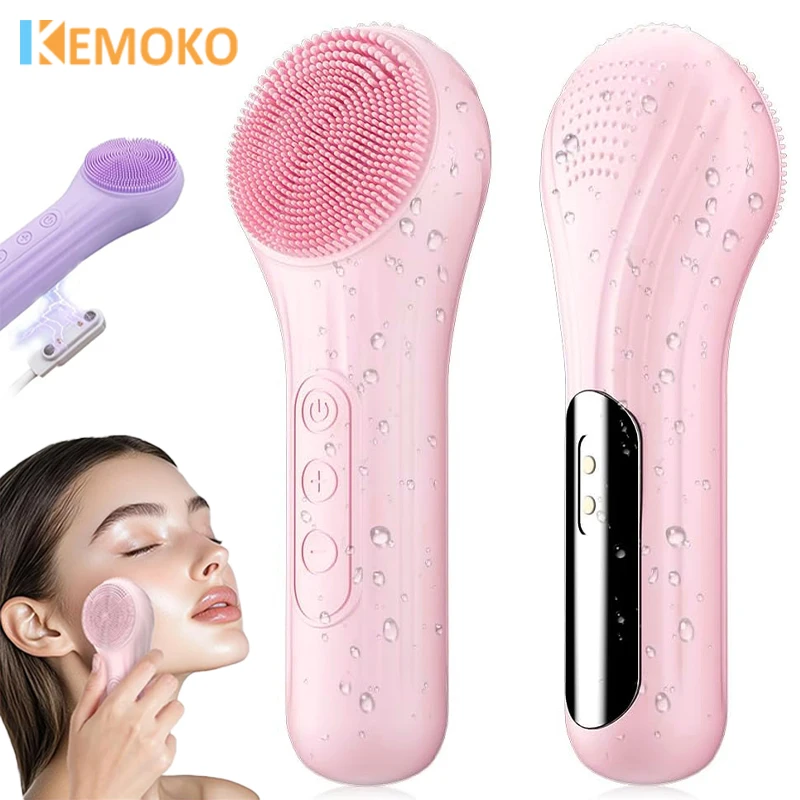 

Sonic Facial Cleansing Brush Vibration Scrubber Hot Compress Massage Exfoliating Electric Face Scrubber Facial Cleaning Tools