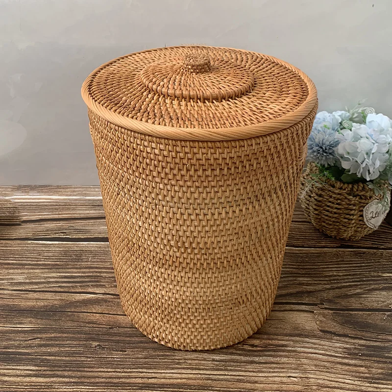 

Корзина для мусора из ротанга для гостиной, скандинавский стиль, спальня, мусорное ведро, фермерский дом, винтажные инструменты для чистки, офисное декоративное ведро для хранения