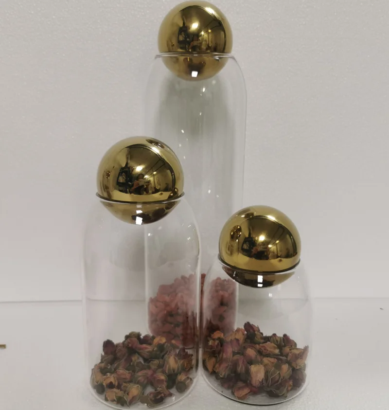 Family Kitchen Food Sealed Jar, Golden Round Cork Stopper, Transparent Glass Storage Jar, Coffee Beans, Storage Containers