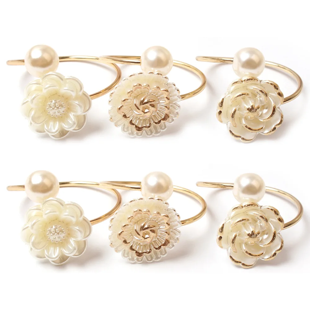 10pcs/lot Simple Napkin Ring Wedding Hotel Napkin Buckle Table Pearl Flower Arc Napkin Ring