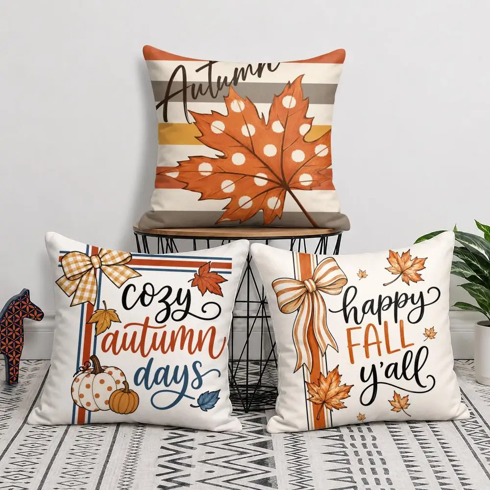 Fall Thanksgiving Maple Leaf Cushion Cover Short Plush Soft Double-Sided Printing Pillow Case Cozy Sofa Bedroom Home Decor Gift