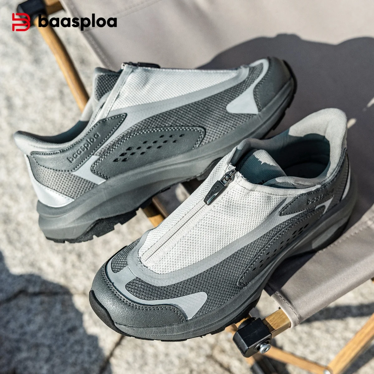 

Baasploa Men Hiking Shoes 2025 Zipper Luxury Designer Mesh Breathable Male Trekking Climbing Sneakers High Quality Outdoor Shoes