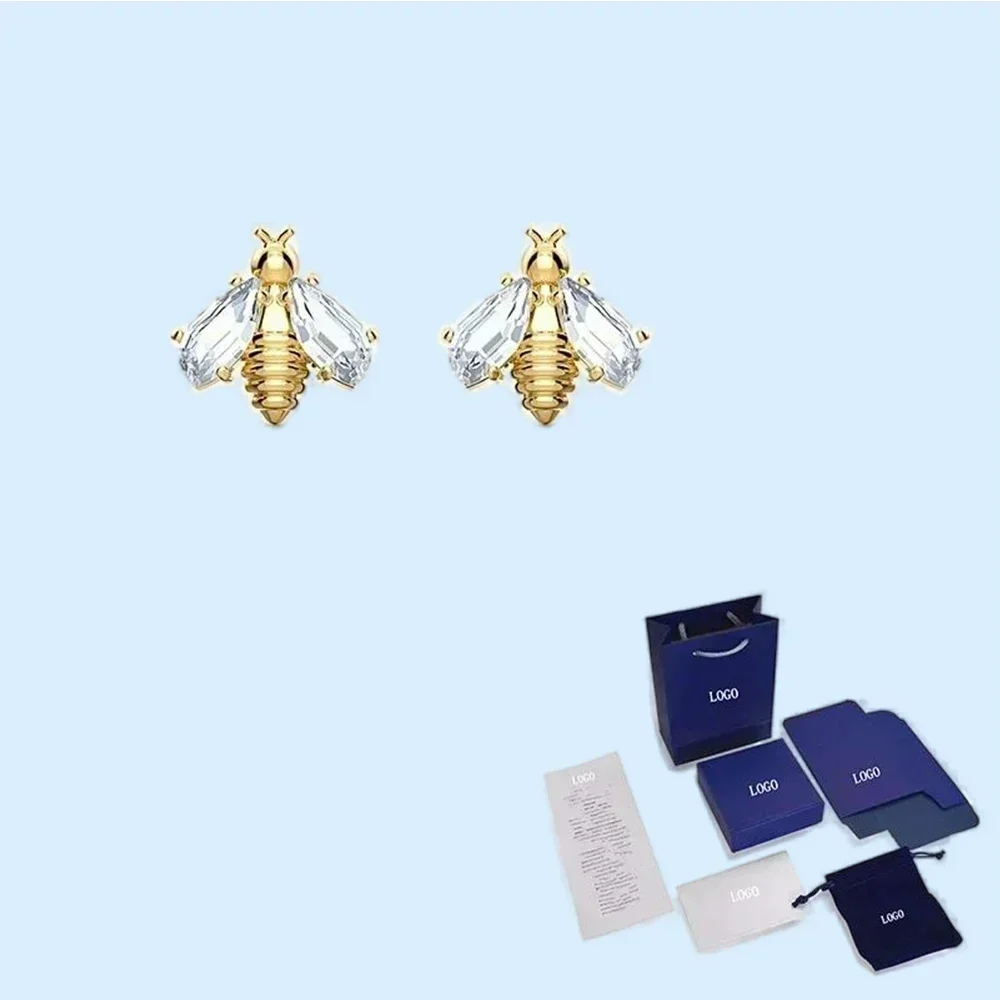 2024 New Hot Selling Eternal Bee Perforated Exquisite Gold Bee Shaped Crystal Earrings Exquisite Romantic Gift