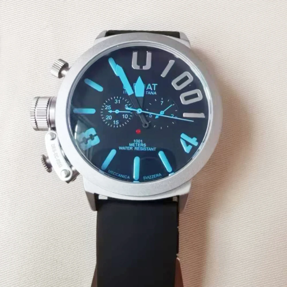 Reloj de movimiento mecánico automático para hombre, reloj de mano izquierda de cinco agujas, multifunción, funda de barco de goma, gancho en U de moda, barco grande