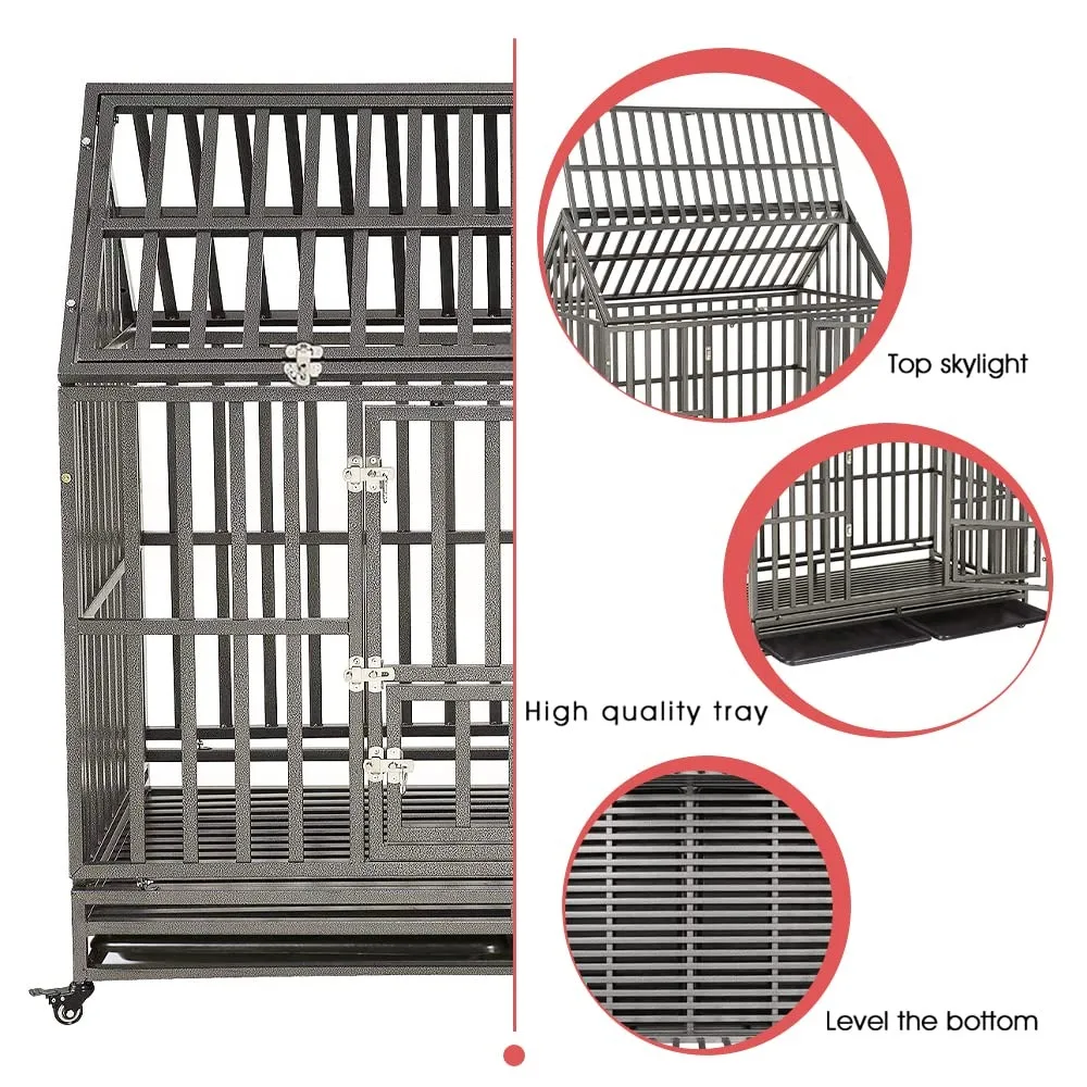 2024 New Heavy Duty Dog Crate Strong Metal Cage House, Pet Kennel Crate Playpen with 4 Locking Wheels