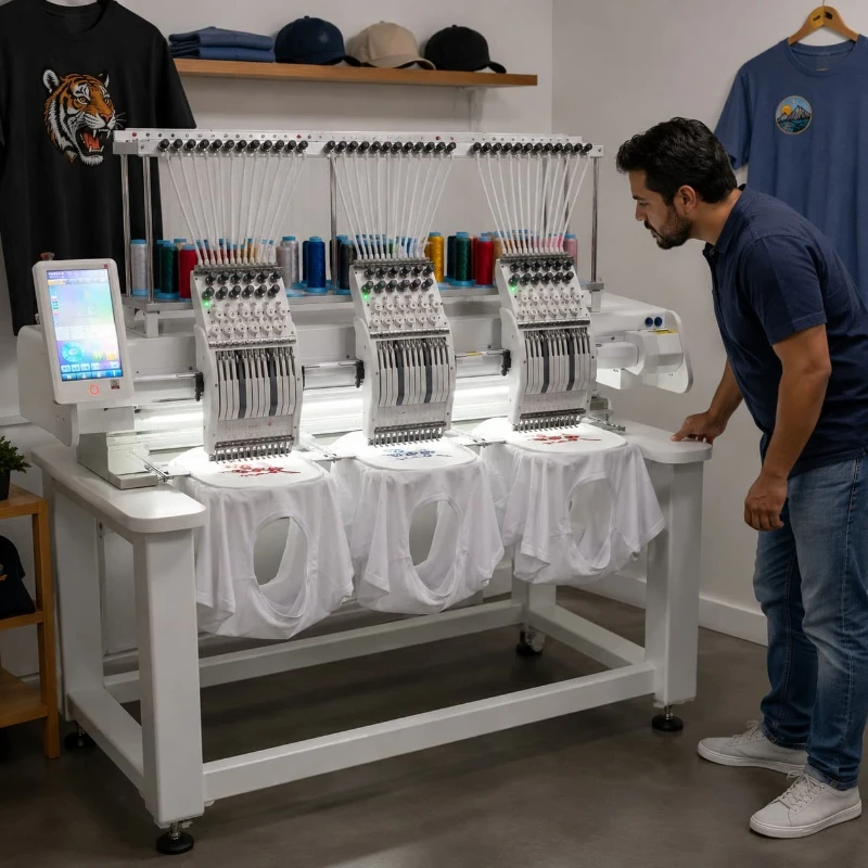 Computerized Embroidery Machine Commercial Multi Needle Customized Logo Shirt Cap Production Shop