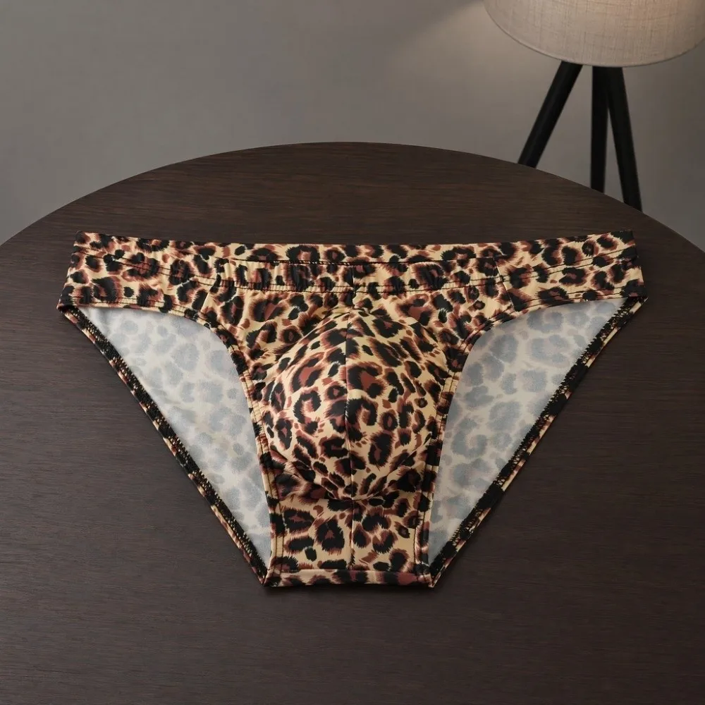 Fashion Lingerie Leopard Triangle Panties Breathable Low Waist Men Thin Briefs Leopard Print Comfortable Underwear for Men Male