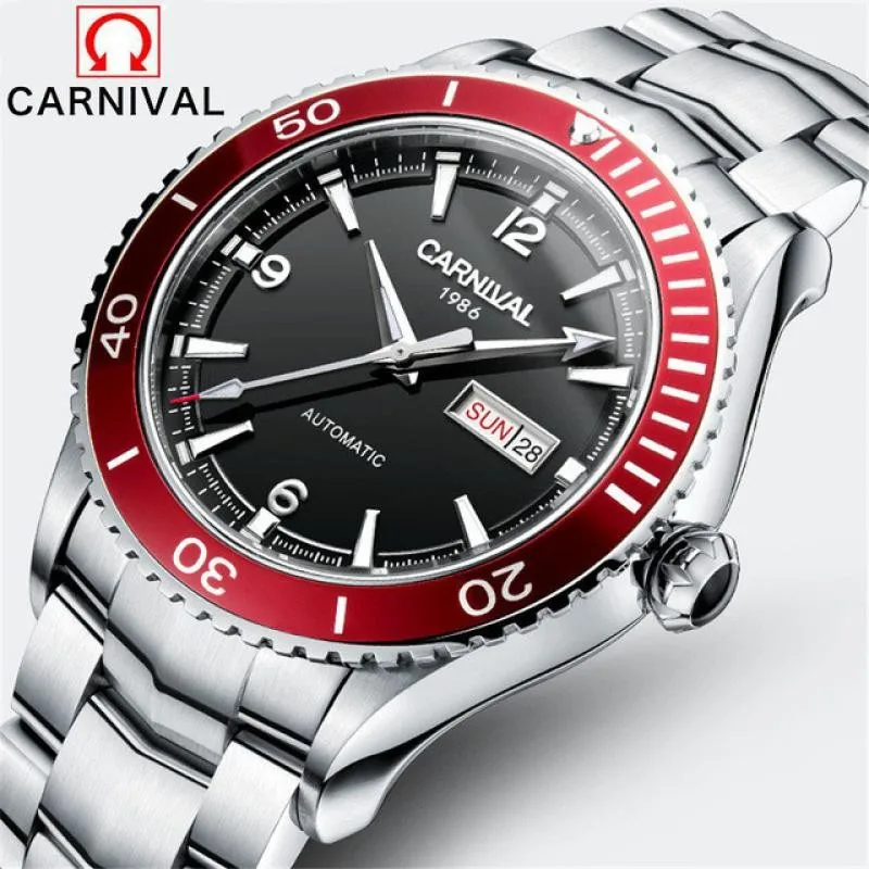 Carnival Men\'s Watch Miyota Mechanical Sapphire Crystal Submariner Luminous Calendar Automatic Business WristWatch Reloj Hombre