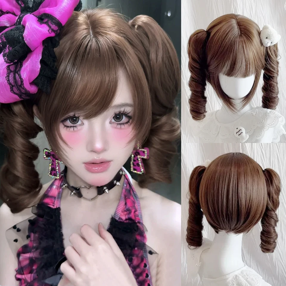 

Synthetic Cosplay Wig For Women Short Curly Hair Lolita Ponytail Bangs Wig Halloween Styling Wig