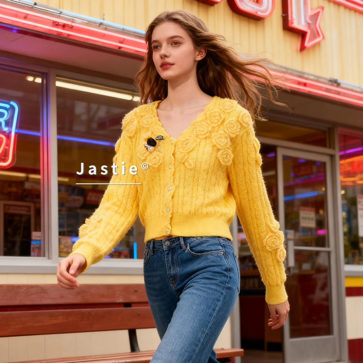 

2026 Autumn/Winter New French Style Knitted Cardigan Long Sleeve Knitted Cardigan Floral V-Neck Slim Women's Sweater Cardigan