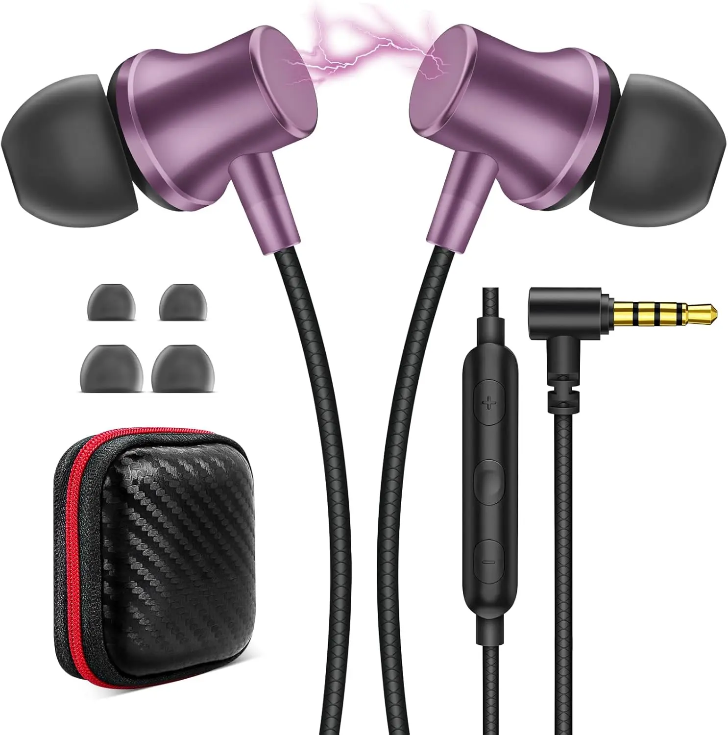 

Noise Isolating Wired Earbuds with Mic, 3.5mm Jack HiFi Stereo for Chromebook Laptop PC Kindle Travel, Purple